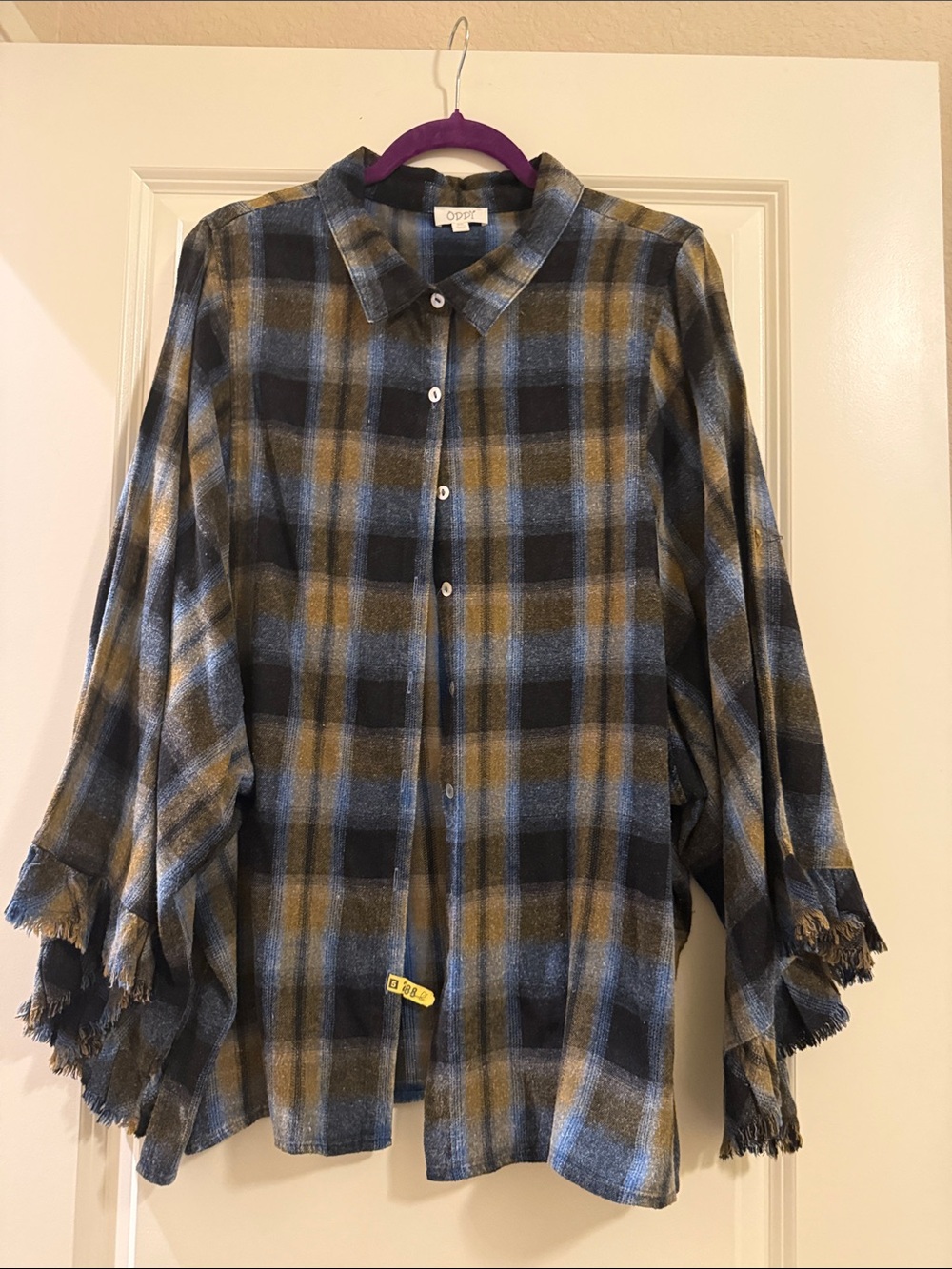 ODDY Blue and Mustard Plaid Button-Up Shirt